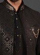 Sequins Work Nehru Jacket Set In Black Color